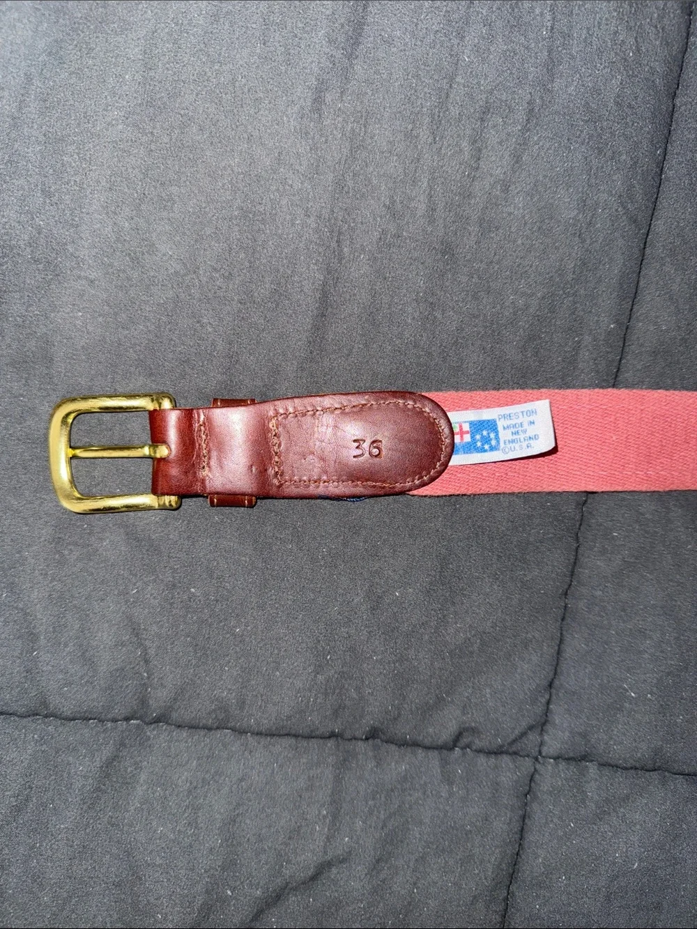 Preston Navy & Red Woven Strap Belt with Brown Leather